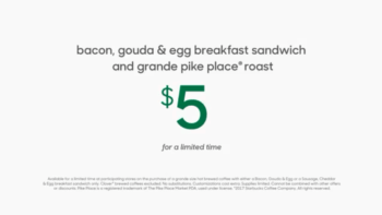 Starbucks $5 Breakfast Sandwich & Grande Coffee Deal